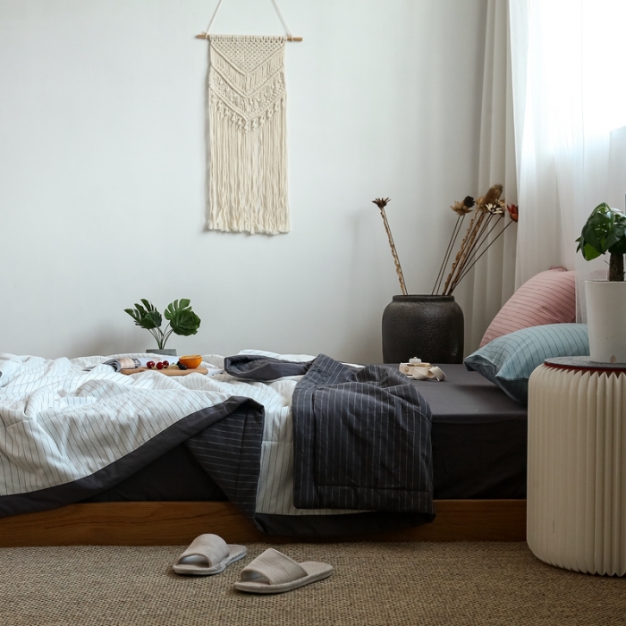 91家纺网 家纺一手货源 找家纺 （总）安莱生活 2021新款双拼小格细条中格夏被