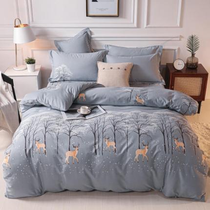 优姿家纺 2021新款全棉磨毛四件套 鹿雪踏花-灰