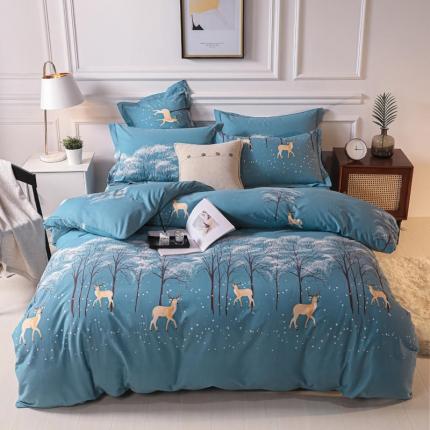 优姿家纺 2021新款全棉磨毛四件套 鹿雪踏花-兰