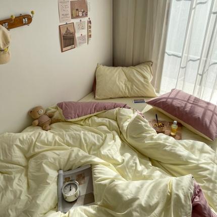 91家纺网 家纺一手货源 找家纺 安莱生活 2021新款芝士纯色/双拼四件套 芝士双拼藕粉