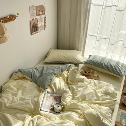 91家纺网 家纺一手货源 找家纺 安莱生活 2021新款芝士纯色/双拼四件套 芝士双拼青柠