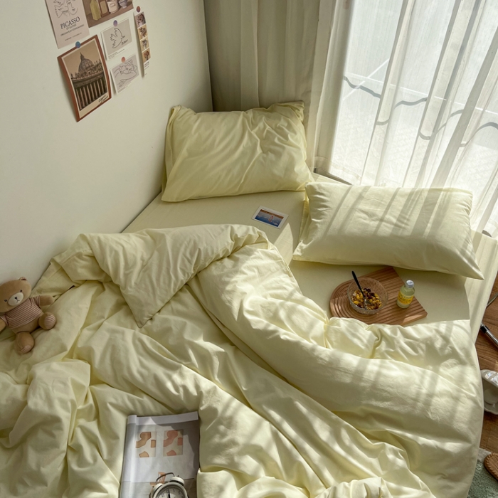 91家纺网 家纺一手货源 找家纺 安莱生活 2021新款芝士纯色/双拼四件套 芝士黄纯色