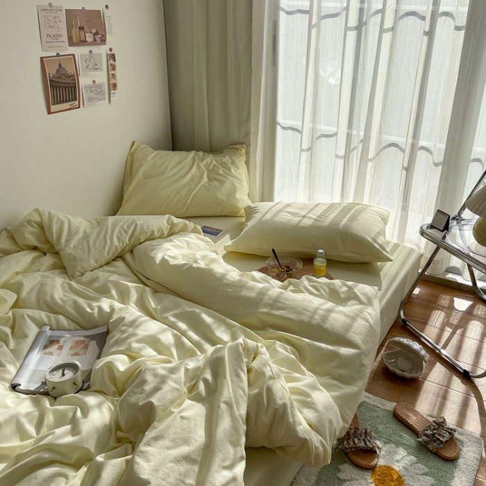 91家纺网 家纺一手货源 找家纺 安莱生活 2021新款芝士纯色/双拼四件套 芝士黄纯色
