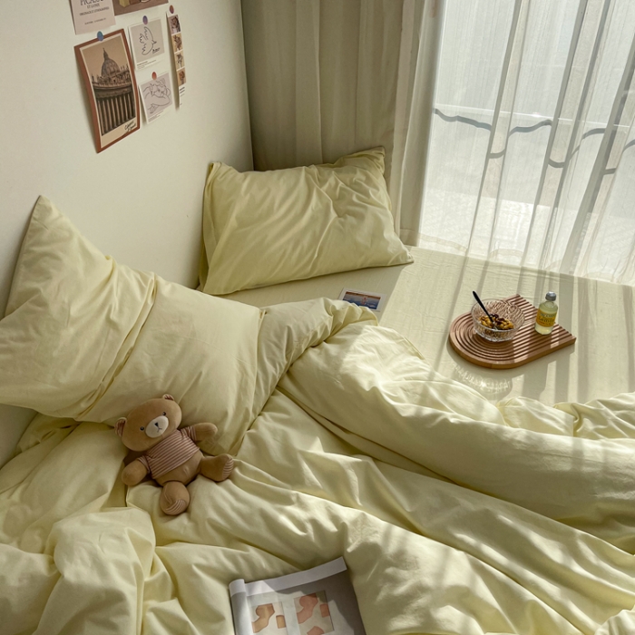 91家纺网 家纺一手货源 找家纺 安莱生活 2021新款芝士纯色/双拼四件套 芝士黄纯色