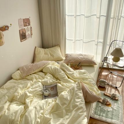 安莱生活 2021新款芝士纯色/双拼四件套 芝士双拼米白