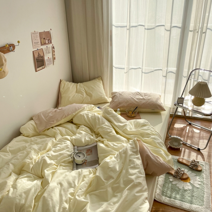 91家纺网 家纺一手货源 找家纺 安莱生活 2021新款芝士纯色/双拼四件套 芝士双拼米白