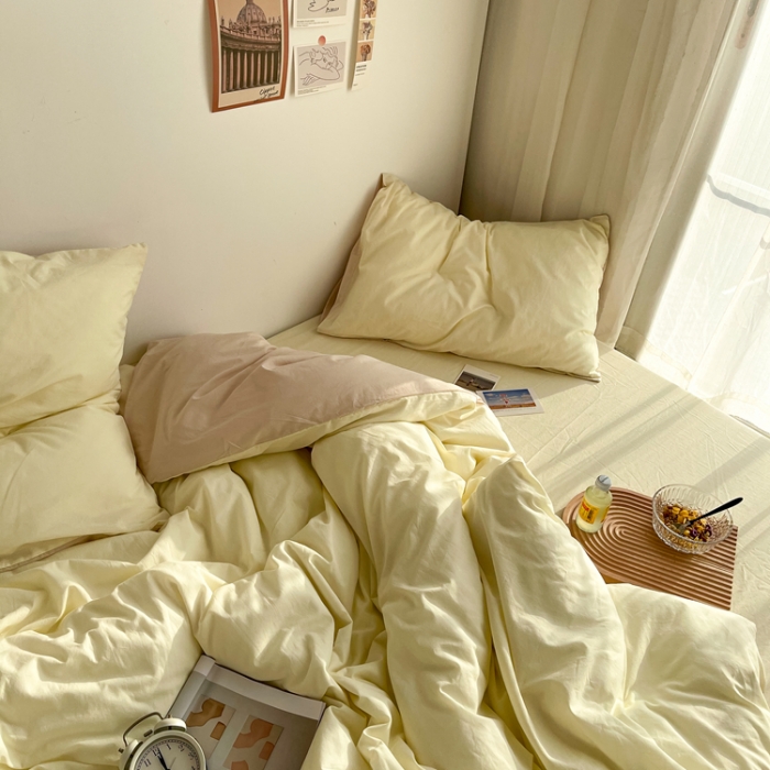 91家纺网 家纺一手货源 找家纺 安莱生活 2021新款芝士纯色/双拼四件套 芝士双拼米白