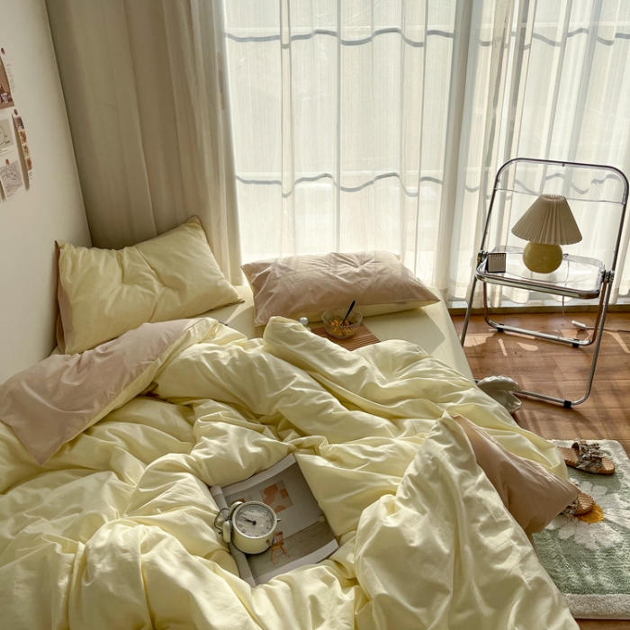 91家纺网 家纺一手货源 找家纺 安莱生活 2021新款芝士纯色/双拼四件套 芝士双拼米白