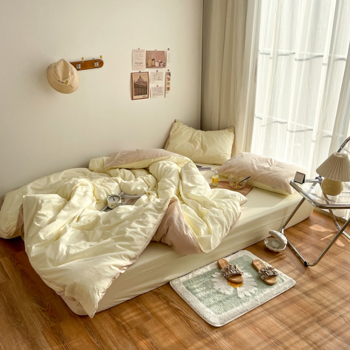 91家纺网 家纺一手货源 找家纺 安莱生活 2021新款芝士纯色/双拼四件套 芝士双拼米白