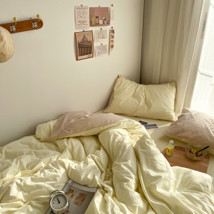 91家纺网 家纺一手货源 找家纺 安莱生活 2021新款芝士纯色/双拼四件套 芝士双拼米白