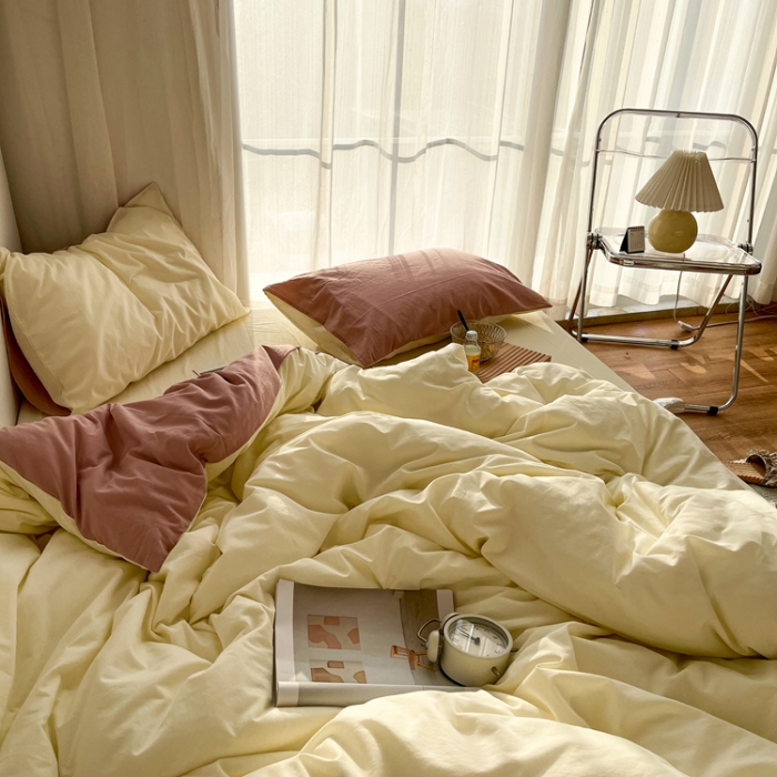 91家纺网 家纺一手货源 找家纺 安莱生活 2021新款芝士纯色/双拼四件套 芝士双拼藕粉