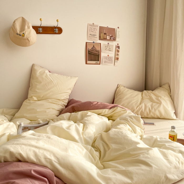 91家纺网 家纺一手货源 找家纺 安莱生活 2021新款芝士纯色/双拼四件套 芝士双拼藕粉