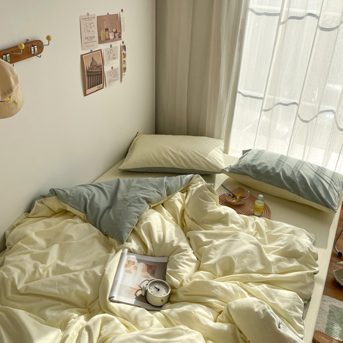 91家纺网 家纺一手货源 找家纺 安莱生活 2021新款芝士纯色/双拼四件套 芝士双拼青柠