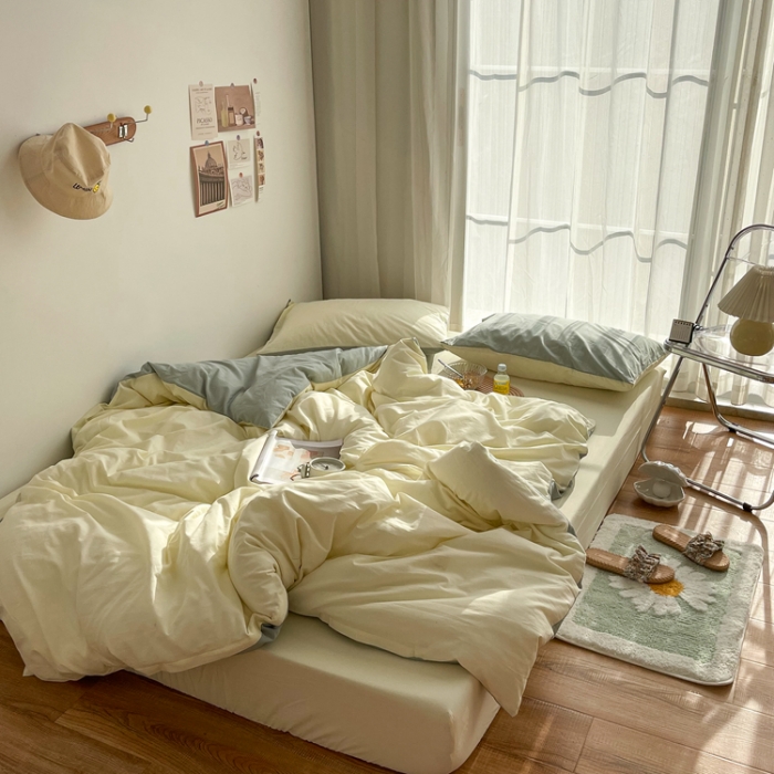 91家纺网 家纺一手货源 找家纺 安莱生活 2021新款芝士纯色/双拼四件套 芝士双拼青柠