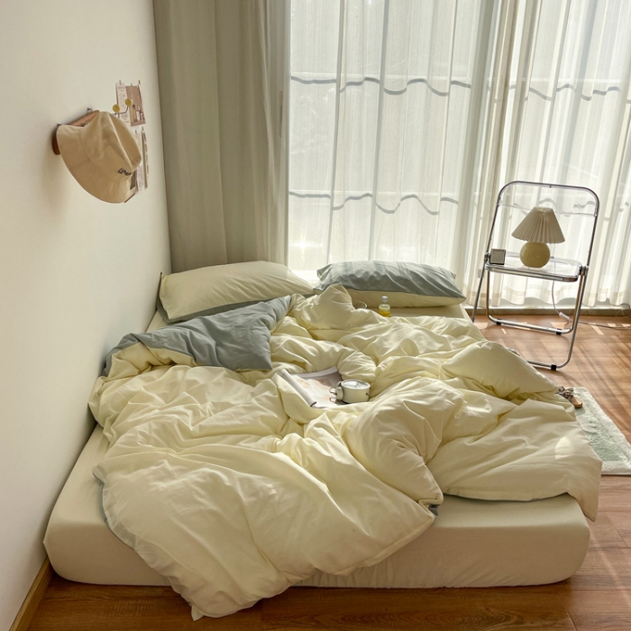 91家纺网 家纺一手货源 找家纺 安莱生活 2021新款芝士纯色/双拼四件套 芝士双拼青柠