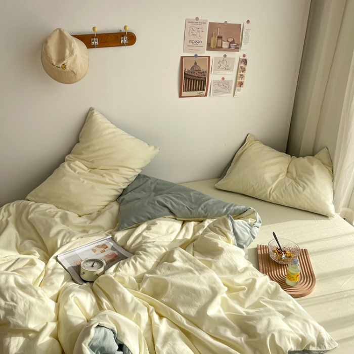 91家纺网 家纺一手货源 找家纺 安莱生活 2021新款芝士纯色/双拼四件套 芝士双拼青柠