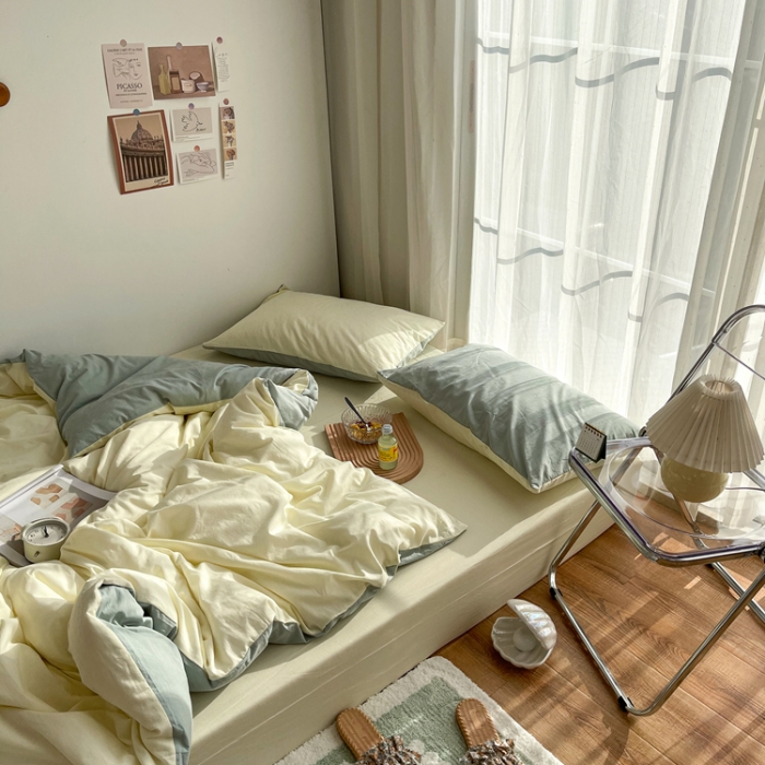 91家纺网 家纺一手货源 找家纺 安莱生活 2021新款芝士纯色/双拼四件套 芝士双拼青柠