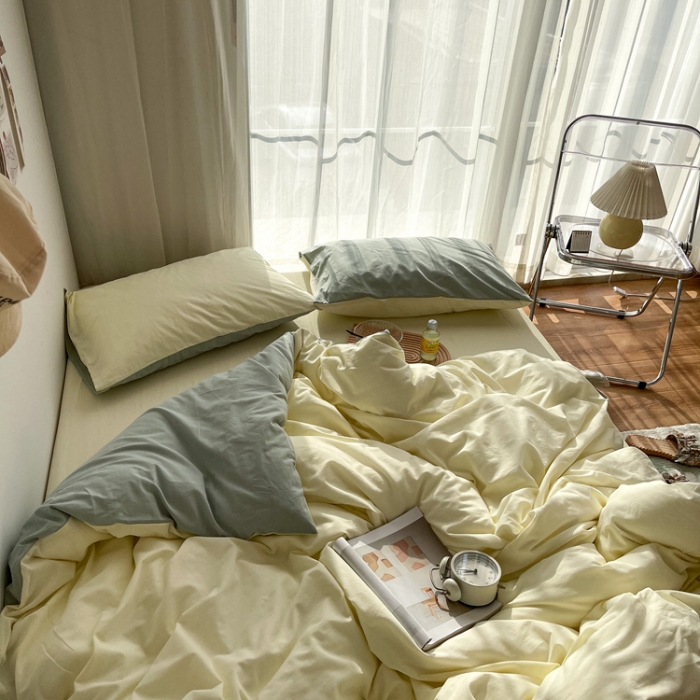 91家纺网 家纺一手货源 找家纺 安莱生活 2021新款芝士纯色/双拼四件套 芝士双拼青柠