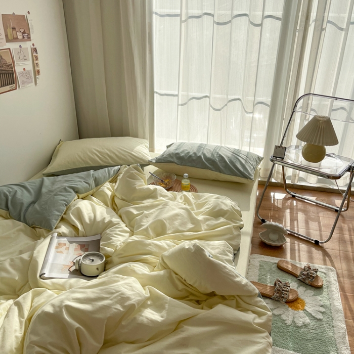 91家纺网 家纺一手货源 找家纺 安莱生活 2021新款芝士纯色/双拼四件套 芝士双拼青柠
