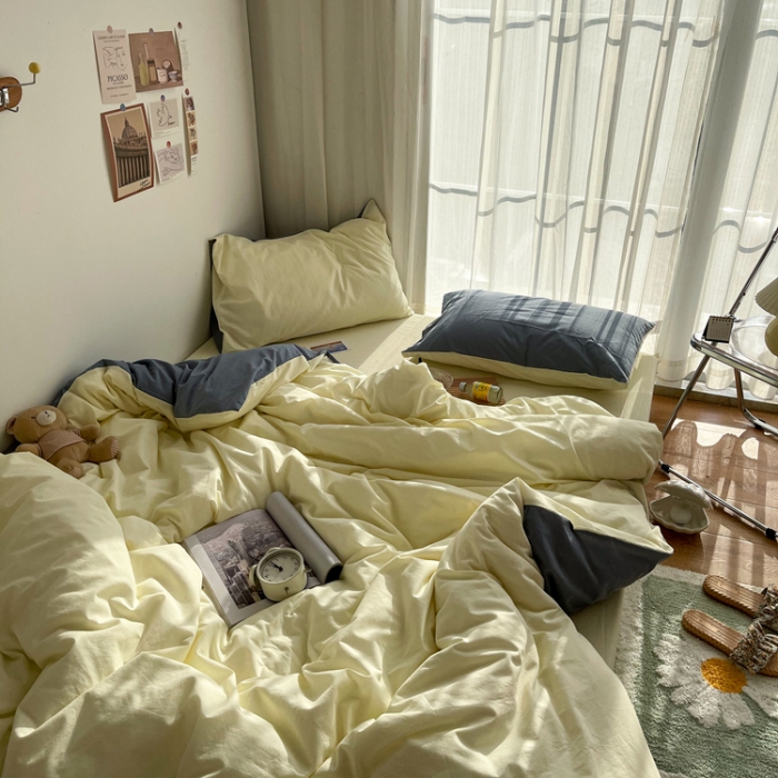 91家纺网 家纺一手货源 找家纺 安莱生活 2021新款芝士纯色/双拼四件套 芝士双拼雾蓝