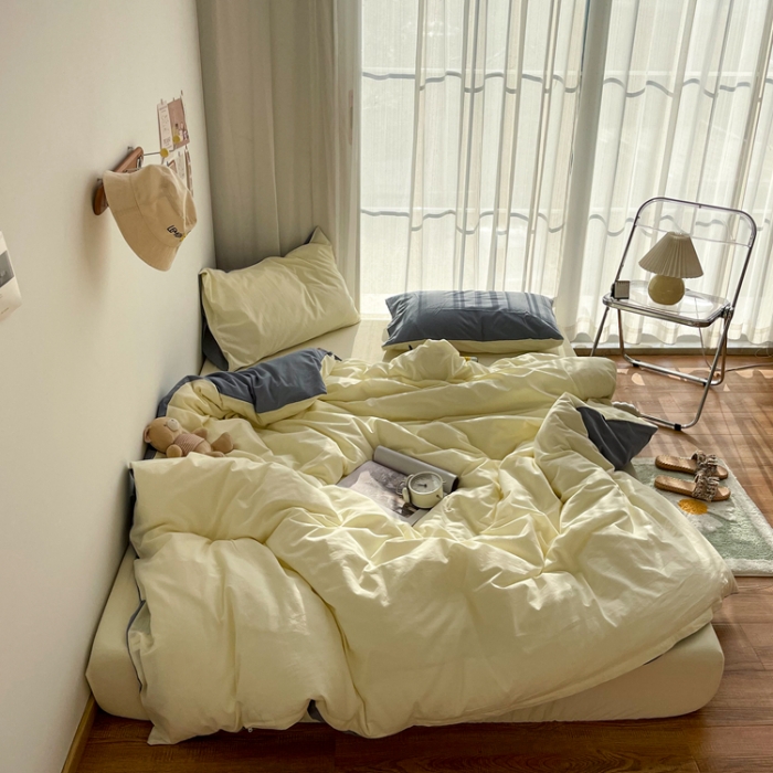 91家纺网 家纺一手货源 找家纺 安莱生活 2021新款芝士纯色/双拼四件套 芝士双拼雾蓝