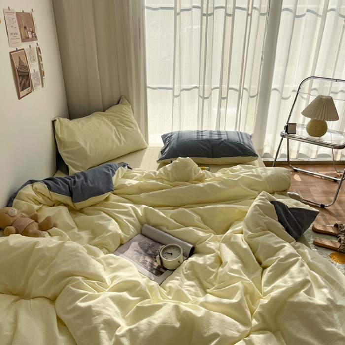 91家纺网 家纺一手货源 找家纺 安莱生活 2021新款芝士纯色/双拼四件套 芝士双拼雾蓝