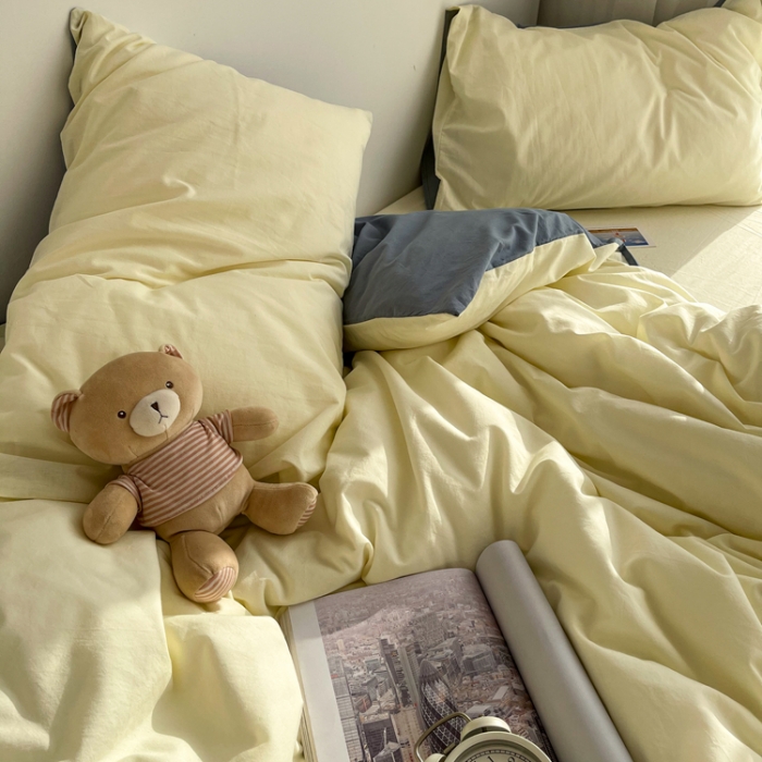 91家纺网 家纺一手货源 找家纺 安莱生活 2021新款芝士纯色/双拼四件套 芝士双拼雾蓝