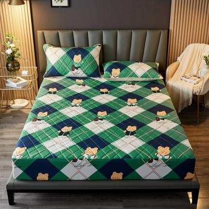 91家纺网 家纺一手货源 找家纺 花言狐语2025新款水洗棉防水隔尿夹棉床笠菱格熊