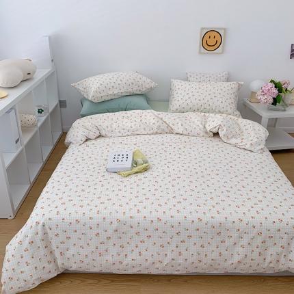 尺素 全棉40支喷气13372韩国ins设计师四件套 篱落粉