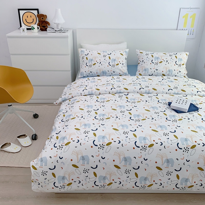 91家纺网 家纺一手货源 找家纺 尺素 全棉40支喷气13372韩国ins设计师四件套 涂鸦