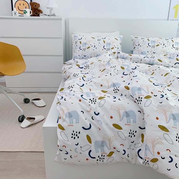 91家纺网 家纺一手货源 找家纺 尺素 全棉40支喷气13372韩国ins设计师四件套 涂鸦