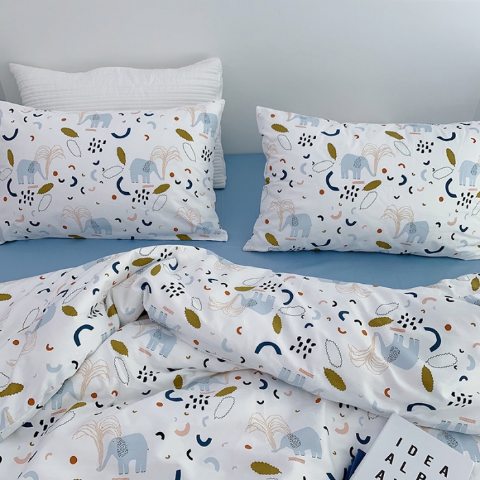 91家纺网 家纺一手货源 找家纺 尺素 全棉40支喷气13372韩国ins设计师四件套 涂鸦