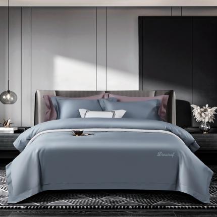 91家纺网 家纺一手货源 找家纺 玖玖爱新款100支纯色埋绳刺绣贡缎长绒棉四件套奢雾霾蓝