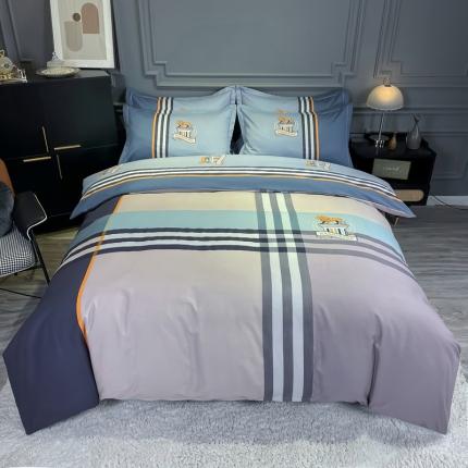 91家纺网 家纺一手货源 找家纺 （总）金爱家 2021新款大版磨毛条格简约四件套