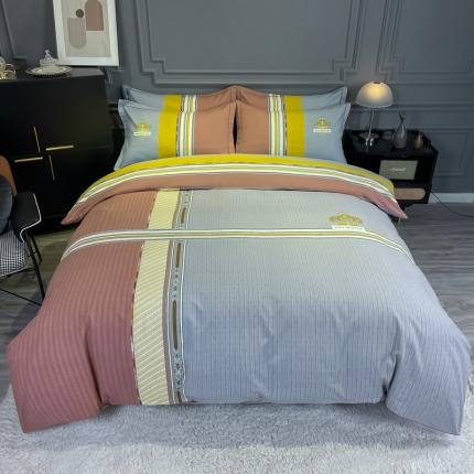 91家纺网 家纺一手货源 找家纺 （总）金爱家 2021新款大版磨毛条格简约四件套