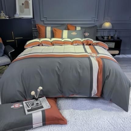 91家纺网 家纺一手货源 找家纺 （总）金爱家 2021新款大版磨毛条格简约四件套