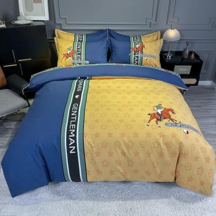 91家纺网 家纺一手货源 找家纺 （总）金爱家 2021新款大版磨毛条格简约四件套