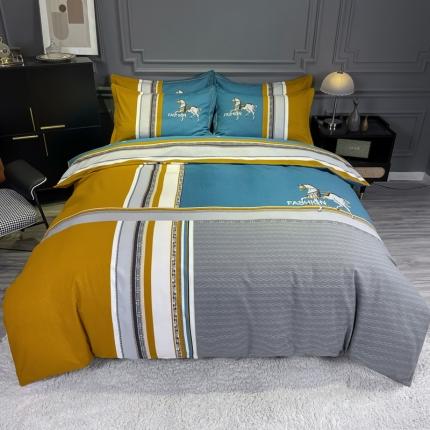 91家纺网 家纺一手货源 找家纺 （总）金爱家 2021新款大版磨毛条格简约四件套