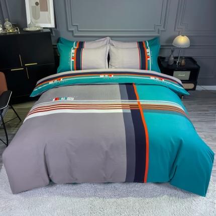 91家纺网 家纺一手货源 找家纺 （总）金爱家 2021新款大版磨毛条格简约四件套