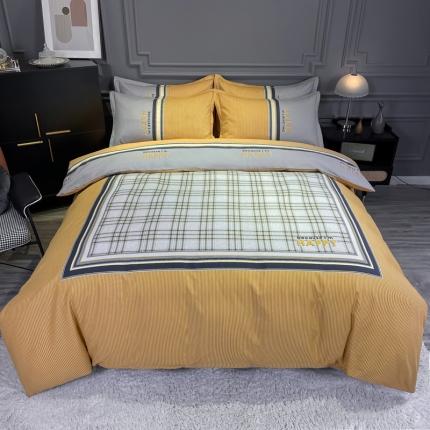 91家纺网 家纺一手货源 找家纺 （总）金爱家 2021新款大版磨毛条格简约四件套