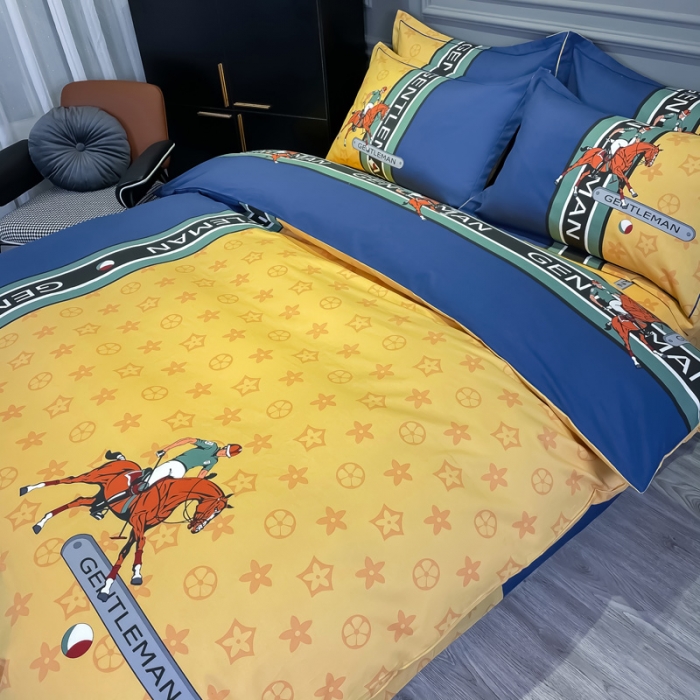 91家纺网 家纺一手货源 找家纺 金爱家 2021新款大版磨毛条格简约四件套爵士