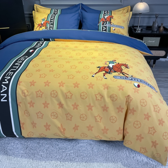 91家纺网 家纺一手货源 找家纺 金爱家 2021新款大版磨毛条格简约四件套爵士