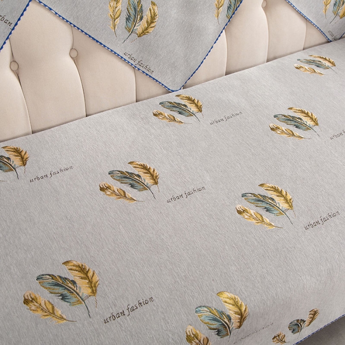 91家纺网 家纺一手货源 找家纺 启博家纺 2022全盖雪尼尔沙发巾沙发垫沙发套沙发罩 灰色羽毛