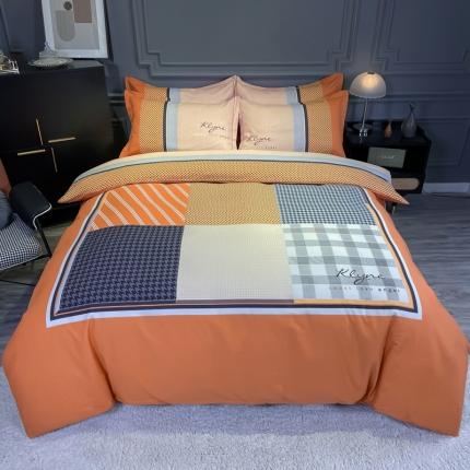 91家纺网 家纺一手货源 找家纺 金爱家 2021新款大版磨毛条格简约四件套 罗妮