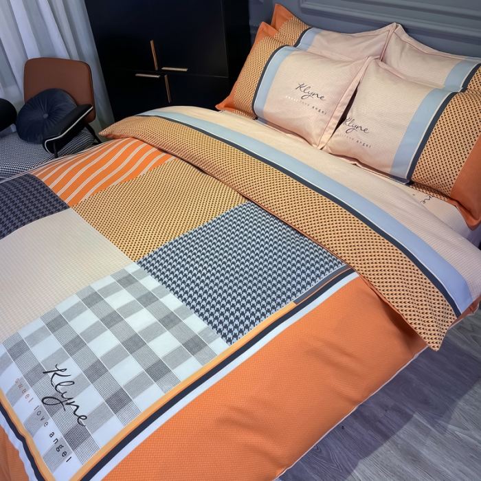 91家纺网 家纺一手货源 找家纺 金爱家 2021新款大版磨毛条格简约四件套 罗妮