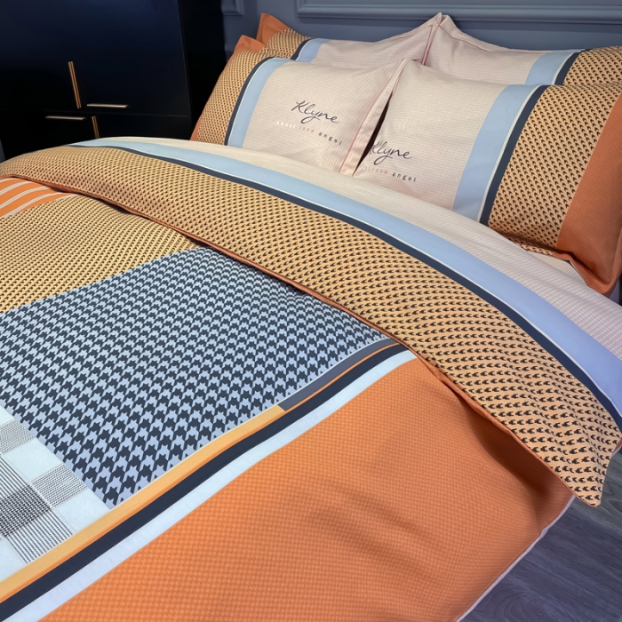 91家纺网 家纺一手货源 找家纺 金爱家 2021新款大版磨毛条格简约四件套 罗妮