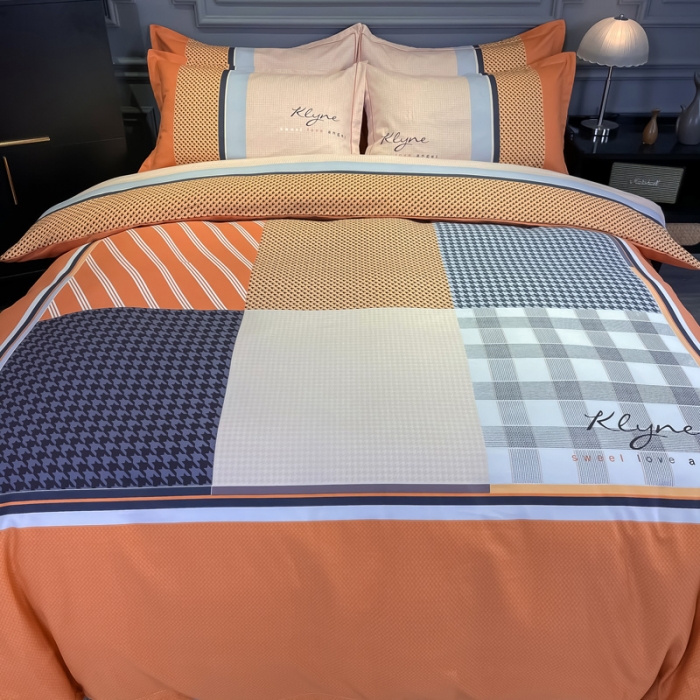 91家纺网 家纺一手货源 找家纺 金爱家 2021新款大版磨毛条格简约四件套 罗妮