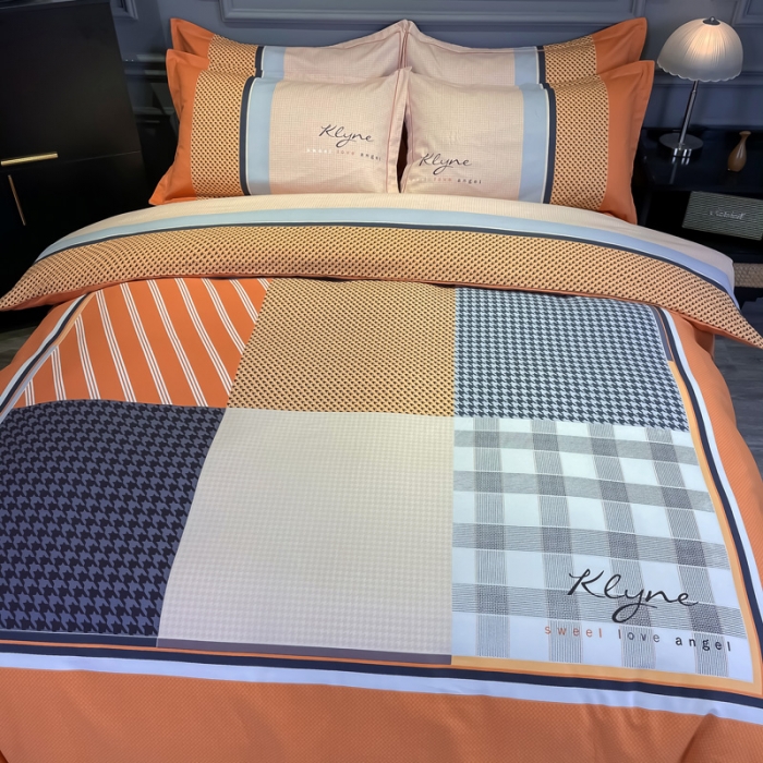 91家纺网 家纺一手货源 找家纺 金爱家 2021新款大版磨毛条格简约四件套 罗妮