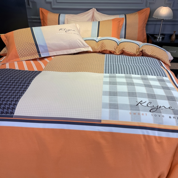 91家纺网 家纺一手货源 找家纺 金爱家 2021新款大版磨毛条格简约四件套 罗妮