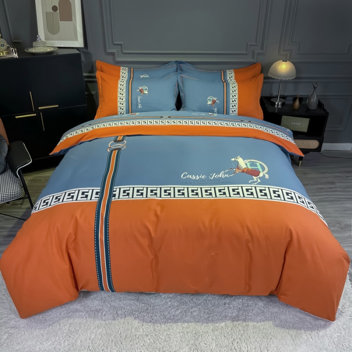 91家纺网 家纺一手货源 找家纺 金爱家2021新款大版磨毛条格简约四件套追电-桔